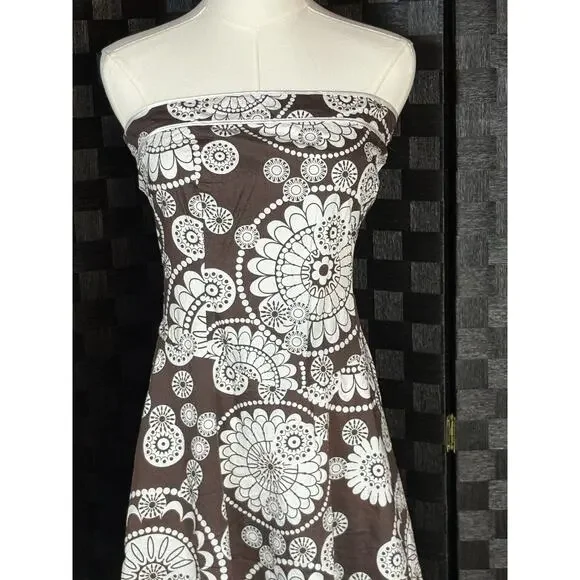 Y2K Ruby Rox Brown Floral Strapless Tube top A-Line Zip Up Lined Dress Boho Sz L - Picture 2 of 6